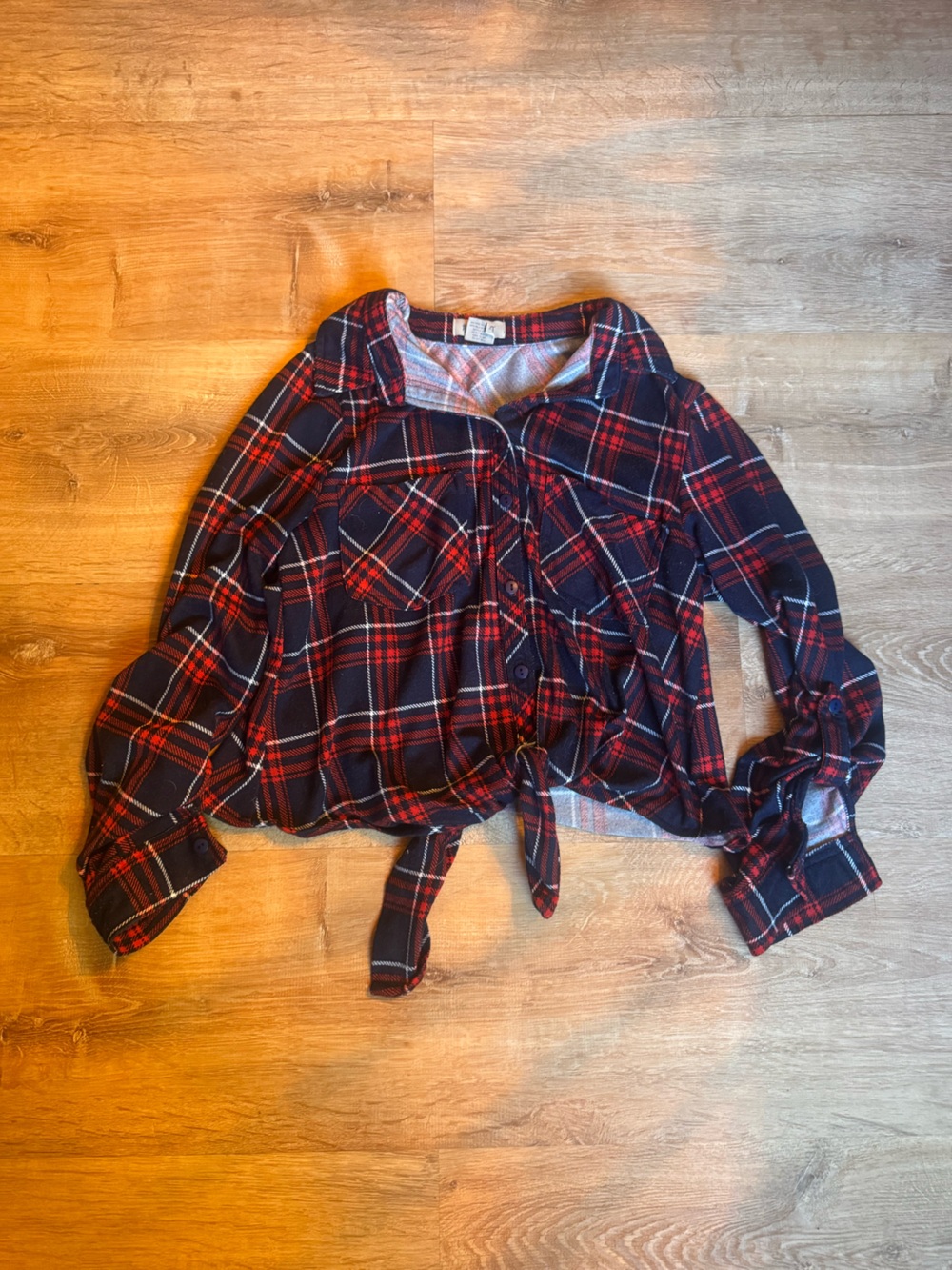 Plaid Tie-Front Top in Red and Black
